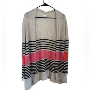 J Jill Long Cardigan Sweater Black and Punk Stripped Size L
